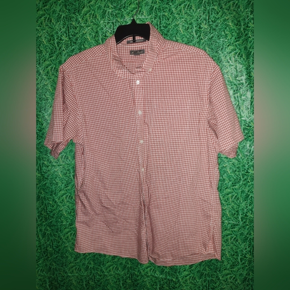 Eddie Bauer Shirt Mens XL Red White Beige Check Button Up Short Sleeve Relaxed - Picture 1 of 13